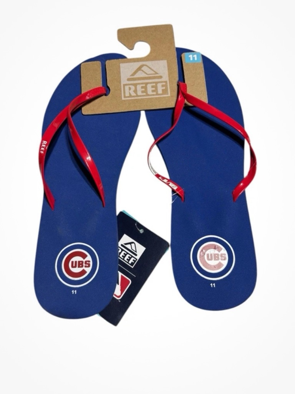 Reef Men's Blue Flip Flop Sandals with Red Straps - Chicago Cubs Logo